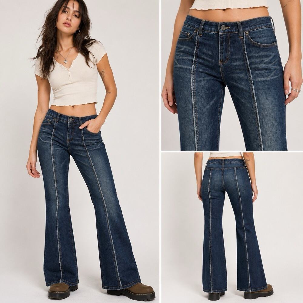 Express Jeans Women’s 13/14 Dark Wash Stretch Flare Y2K Seamed Denim